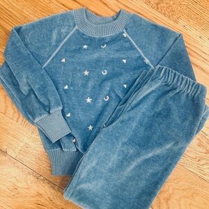 Kids Blue Velour Set with Star, Heart & Moon Embroidery